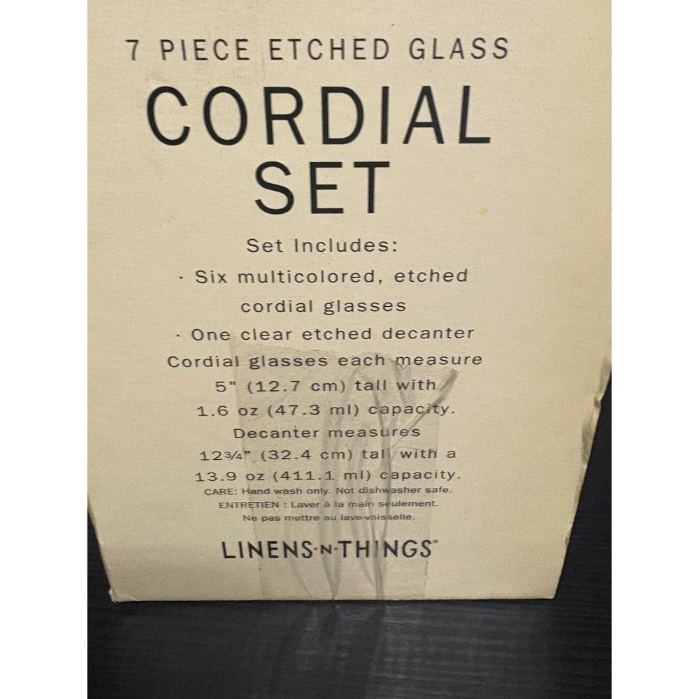 Vintage Etched Glasses 7 Pc Liquor Cordial Set Decanter Stemware Barware